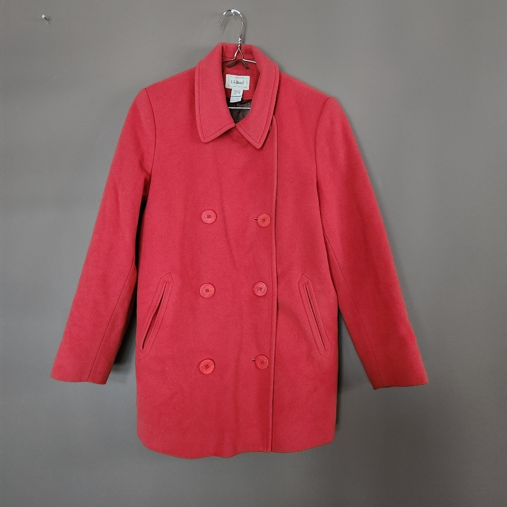 L.L. BEAN Thinsulate Orange Wool Cashmere Double Breasted Peacoat Size 10